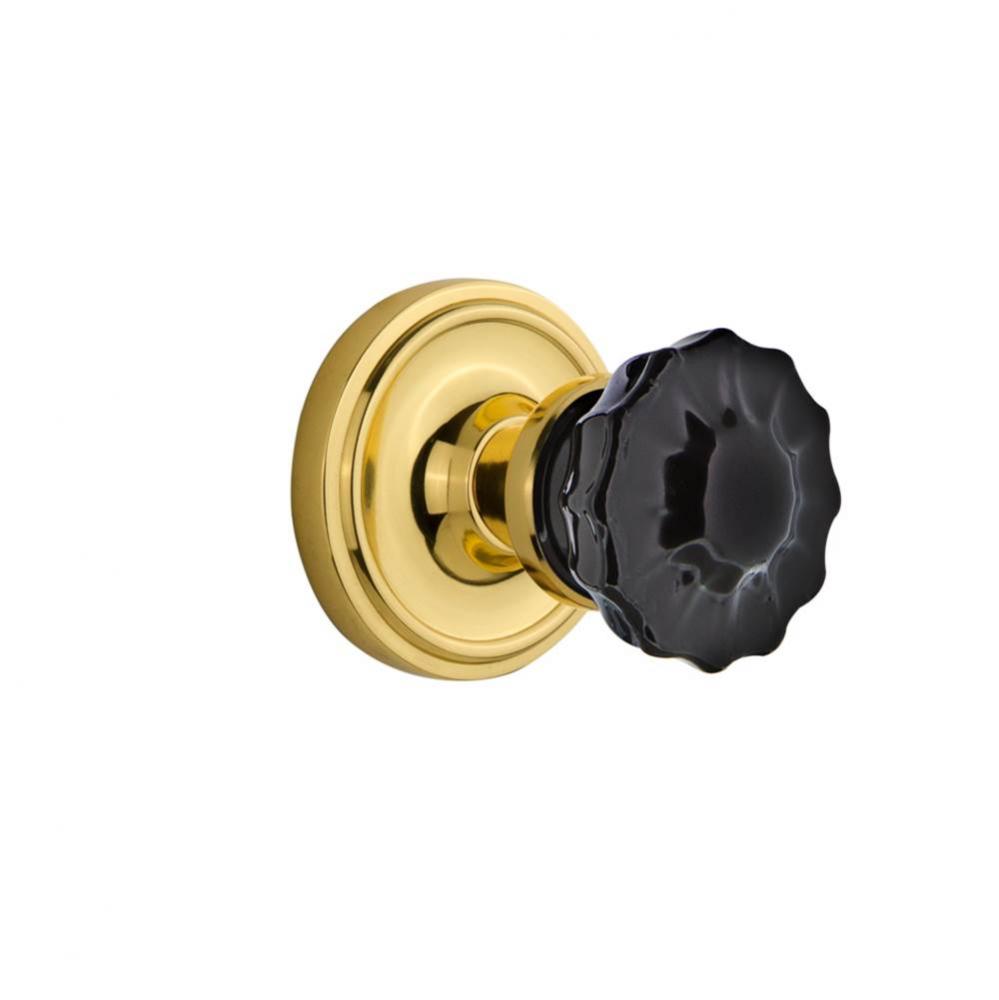Nostalgic Warehouse Classic Rosette Interior Mortise Crystal Black Glass Door Knob in Polished Bra