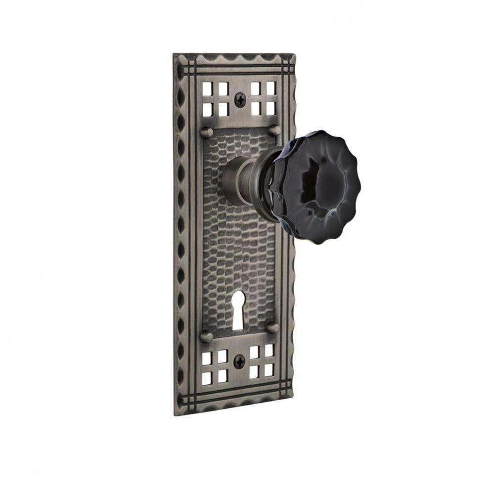 Nostalgic Warehouse Craftsman Plate Interior Mortise Crystal Black Glass Door Knob in Antique Pewt