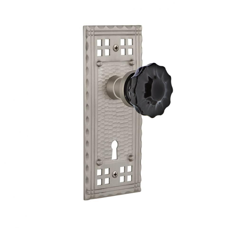 Nostalgic Warehouse Craftsman Plate Interior Mortise Crystal Black Glass Door Knob in Satin Nickel