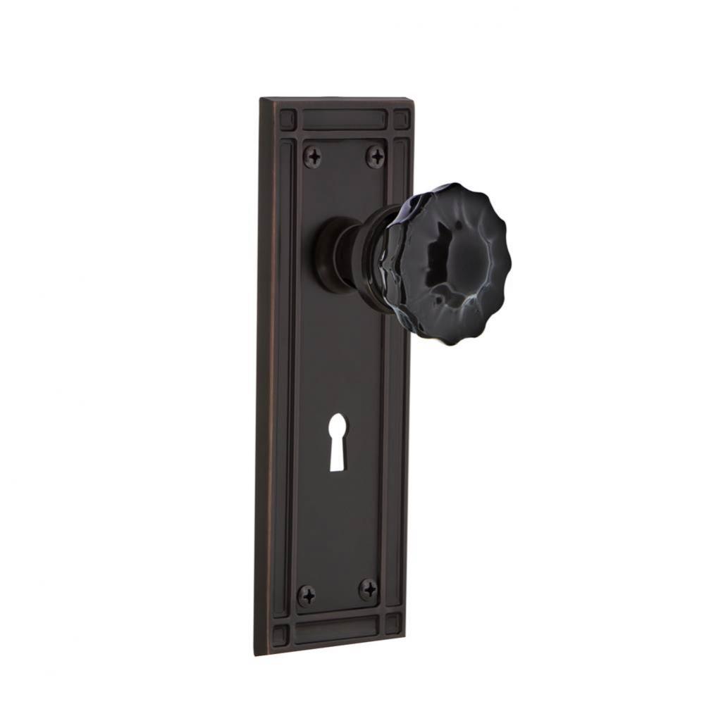 Nostalgic Warehouse Mission Plate Interior Mortise Crystal Black Glass Door Knob in Timeless Bronz