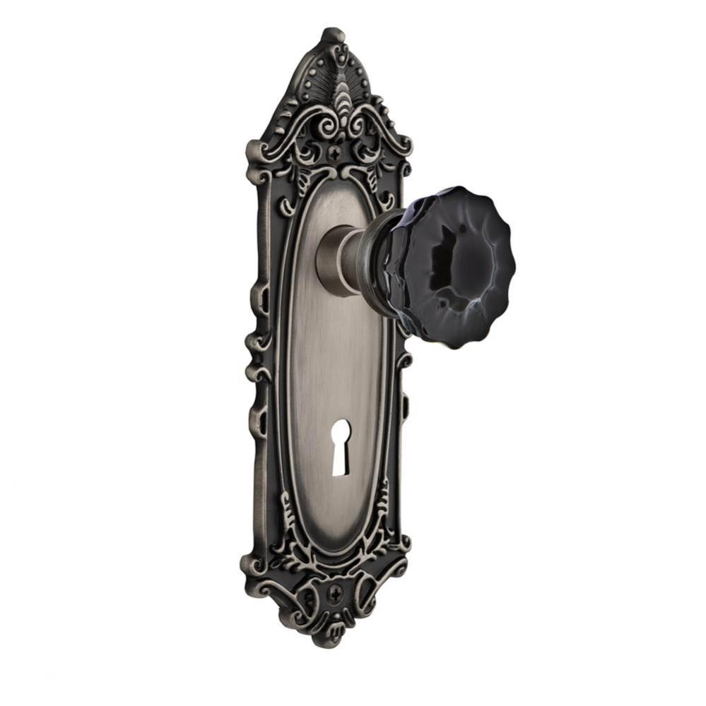 Nostalgic Warehouse Victorian Plate Interior Mortise Crystal Black Glass Door Knob in Antique Pewt