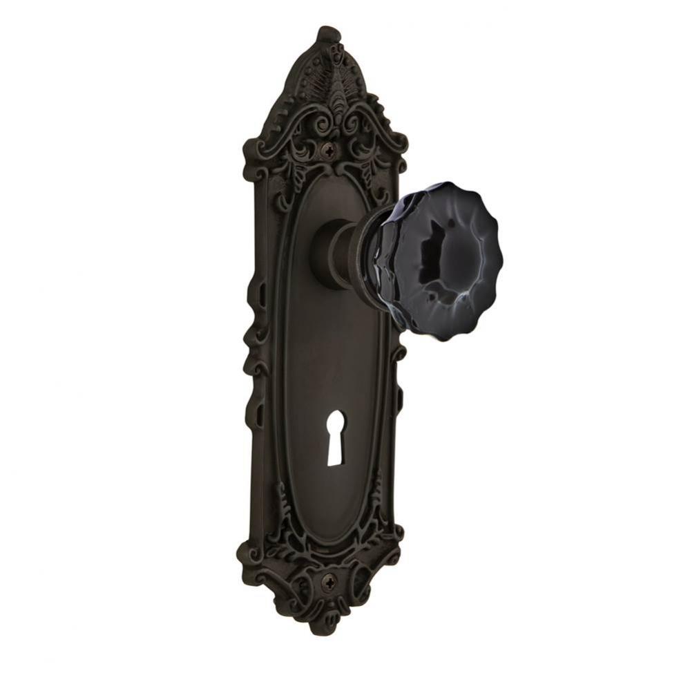 Nostalgic Warehouse Victorian Plate Interior Mortise Crystal Black Glass Door Knob in Oil-Rubbed B