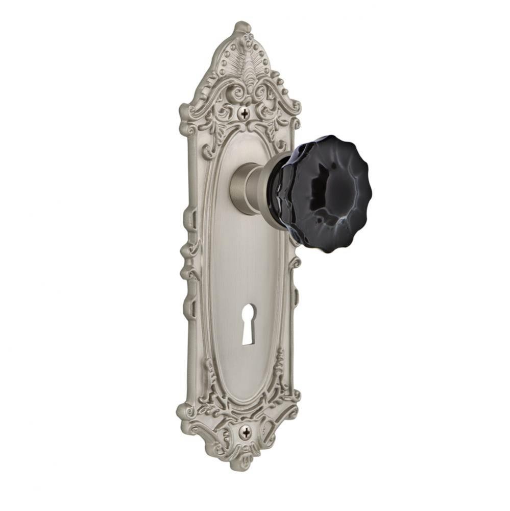 Nostalgic Warehouse Victorian Plate Interior Mortise Crystal Black Glass Door Knob in Satin Nickel