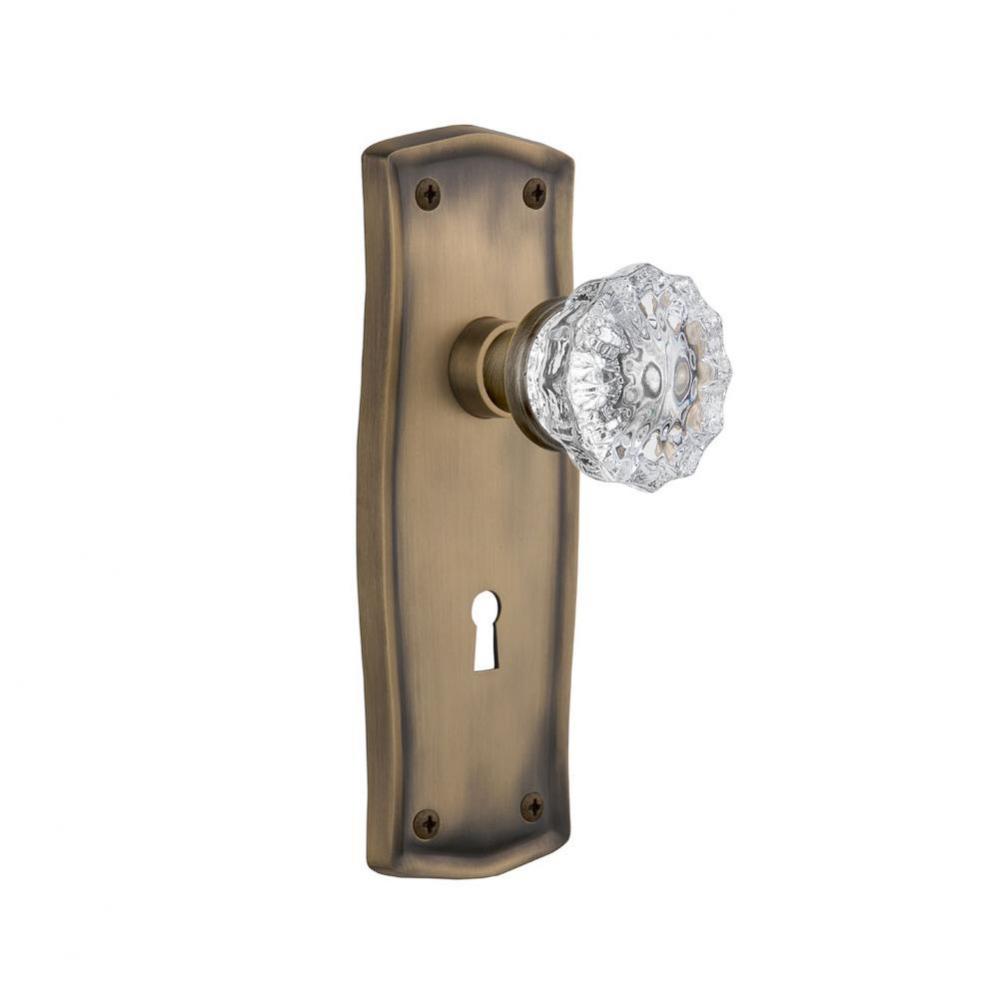 Nostalgic Warehouse Prairie Plate with Keyhole Single Dummy Crystal Glass Door Knob in Antique Bra