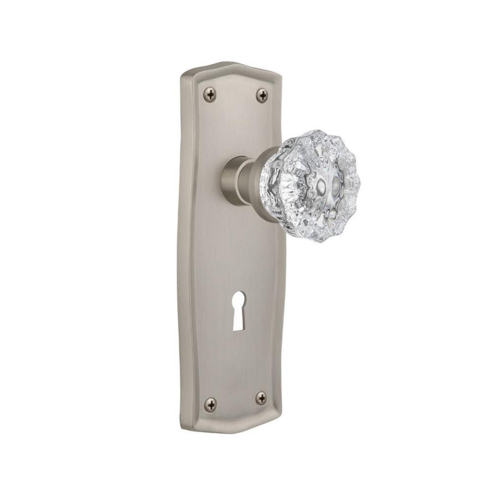 Nostalgic Warehouse Prairie Plate with Keyhole Single Dummy Crystal Glass Door Knob in Satin Nicke