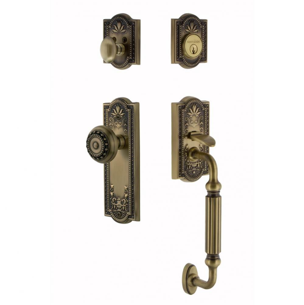 Nostalgic Warehouse Meadows Plate F Grip Entry Set Meadows Knob in Antique Brass