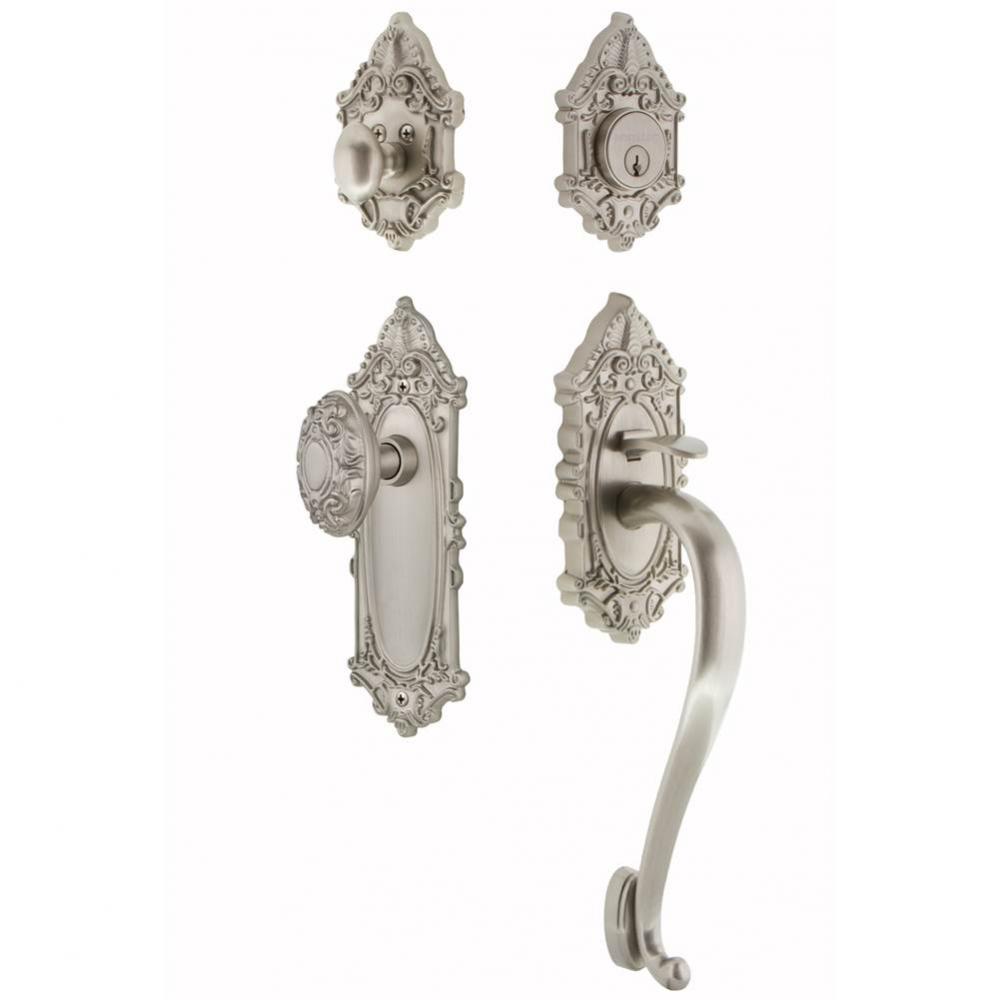 Nostalgic Warehouse Victorian Plate S Grip Entry Set Victorian Knob in Satin Nickel