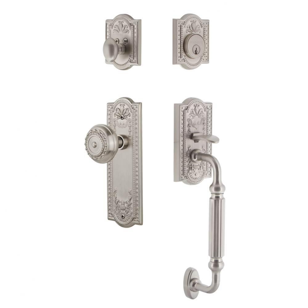 Nostalgic Warehouse Meadows Plate F Grip Entry Set Meadows Knob in Satin Nickel