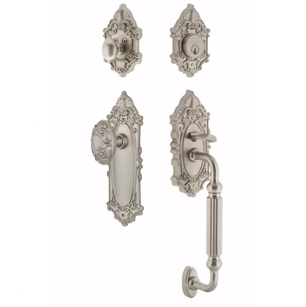 Nostalgic Warehouse Victorian Plate F Grip Entry Set Victorian Knob in Satin Nickel