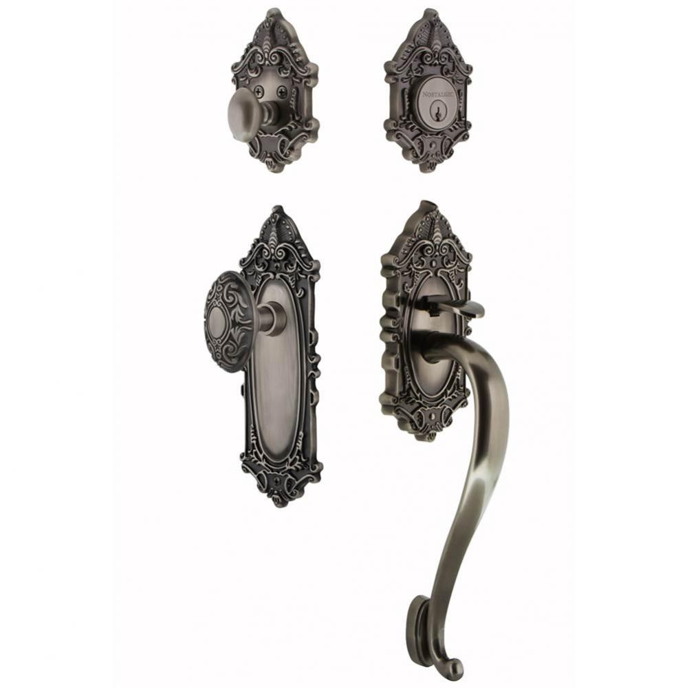 Nostalgic Warehouse Victorian Plate S Grip Entry Set Victorian Knob in Antique Pewter