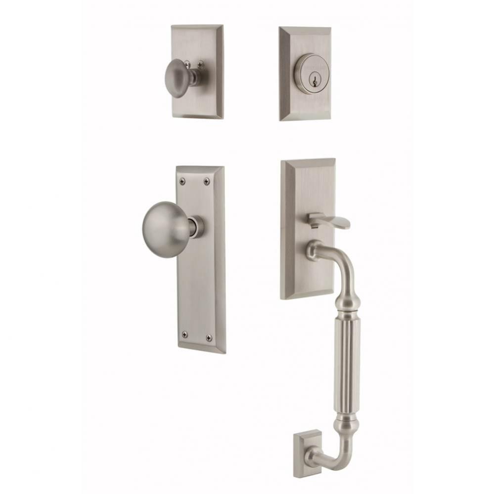 Nostalgic Warehouse New York Plate F Grip Entry Set New York Knob in Satin Nickel