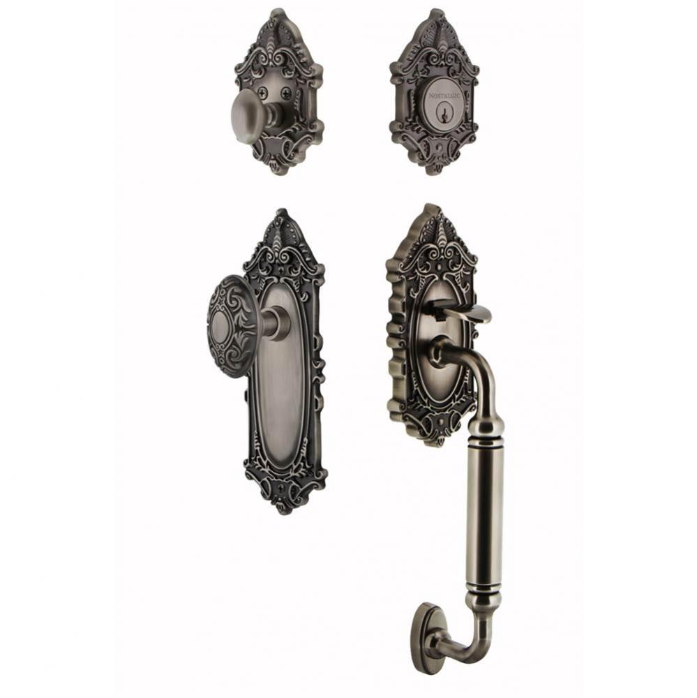 Nostalgic Warehouse Victorian Plate C Grip Entry Set Victorian Knob in Antique Pewter