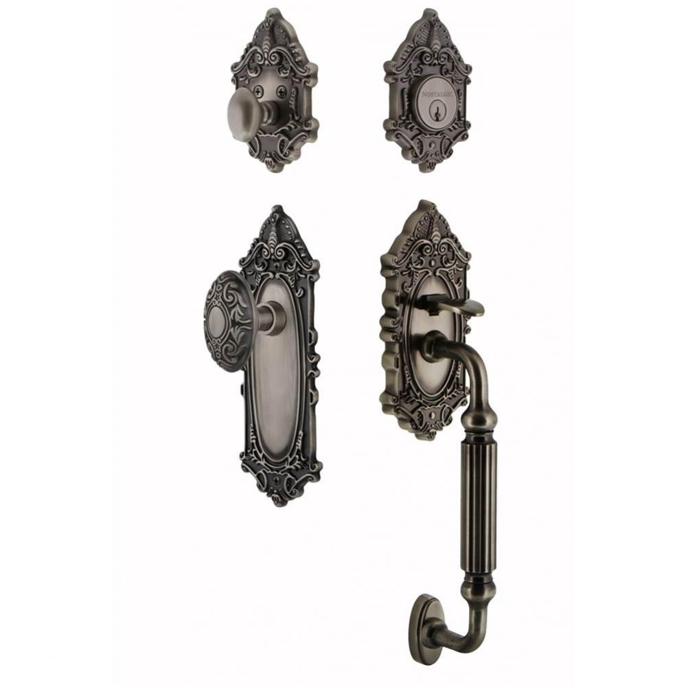 Nostalgic Warehouse Victorian Plate F Grip Entry Set Victorian Knob in Antique Pewter