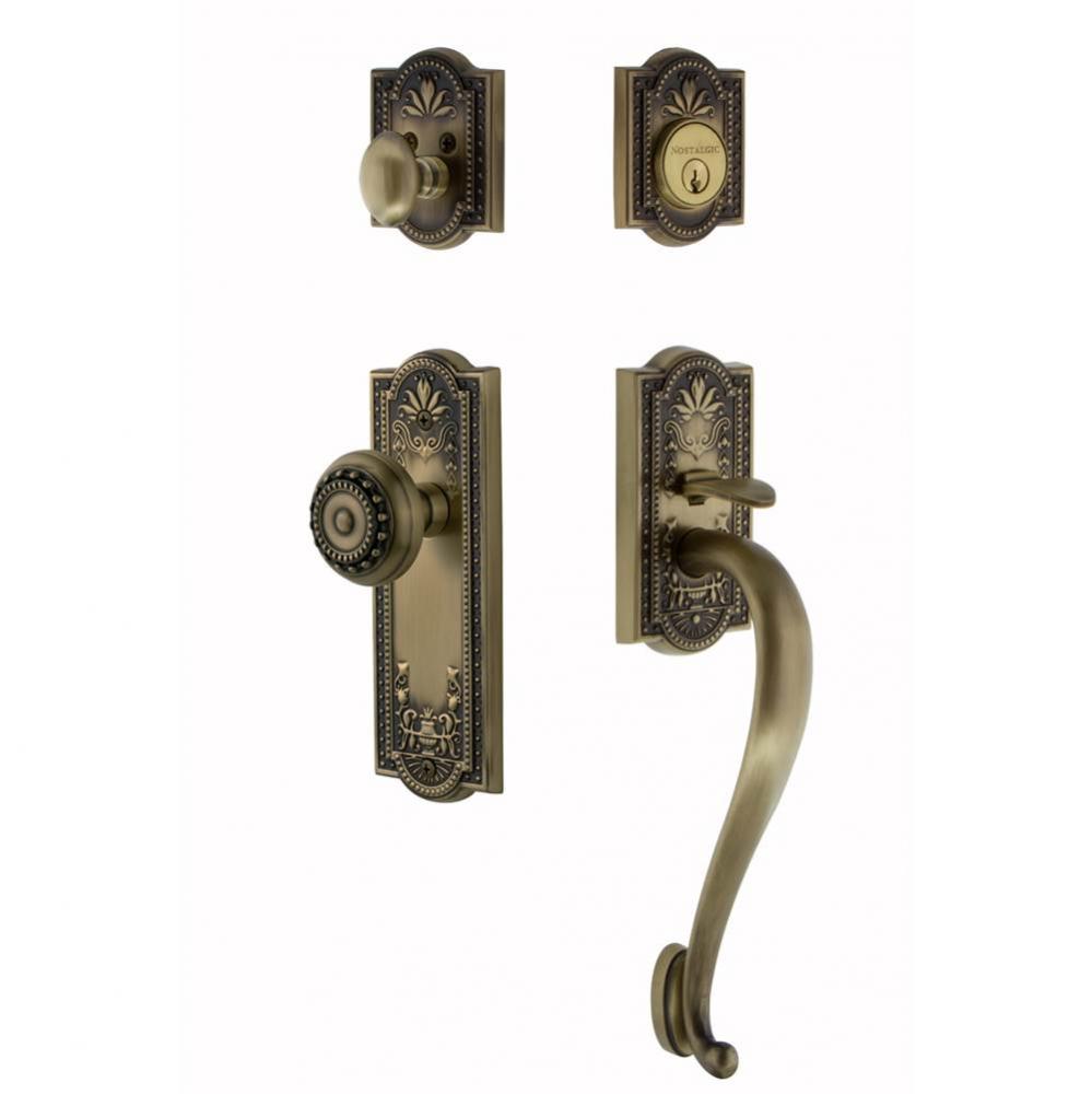 Nostalgic Warehouse Meadows Plate S Grip Entry Set Meadows Knob in Antique Brass