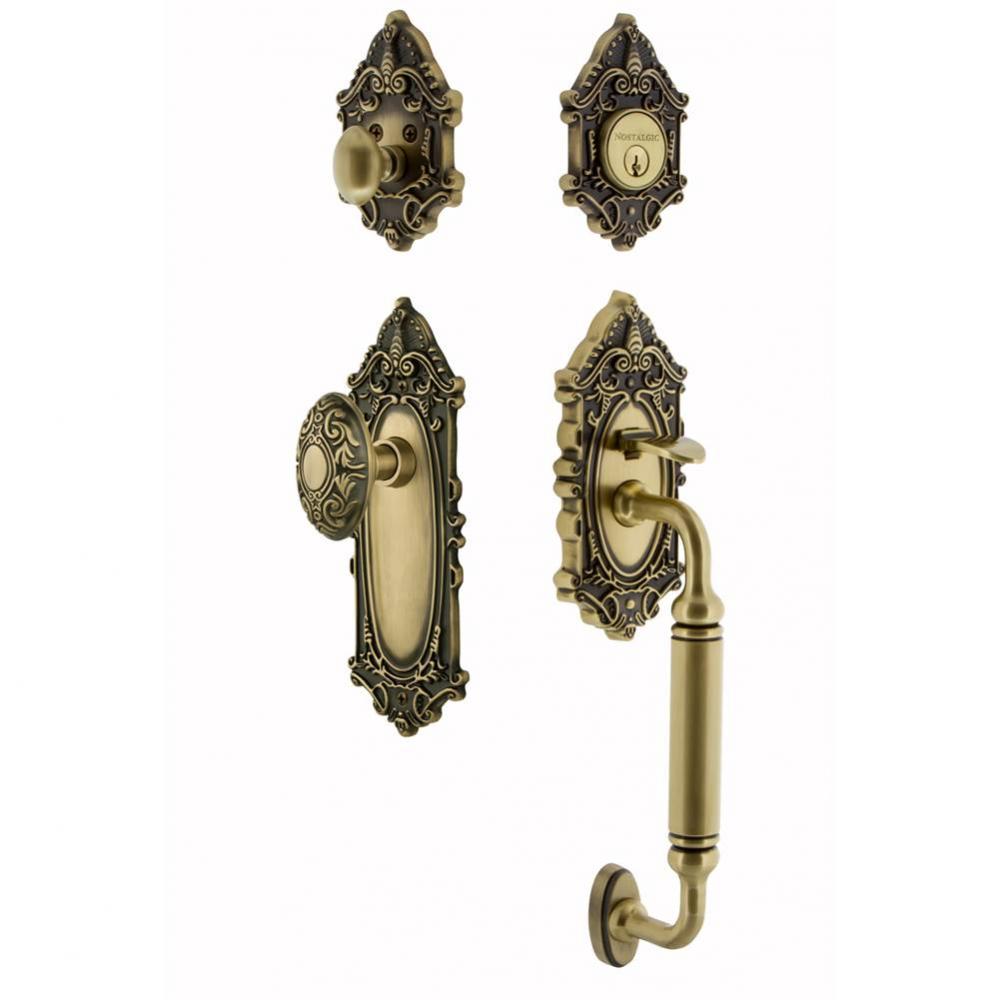 Nostalgic Warehouse Victorian Plate C Grip Entry Set Victorian Knob in Antique Brass