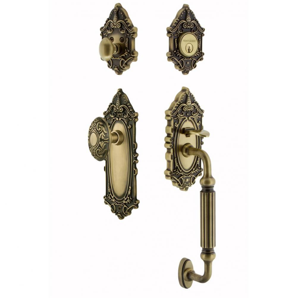 Nostalgic Warehouse Victorian Plate F Grip Entry Set Victorian Knob in Antique Brass