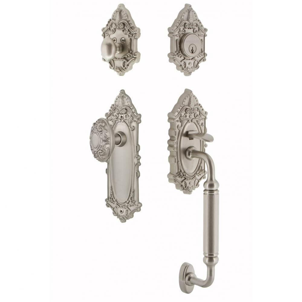 Nostalgic Warehouse Victorian Plate C Grip Entry Set Victorian Knob in Satin Nickel