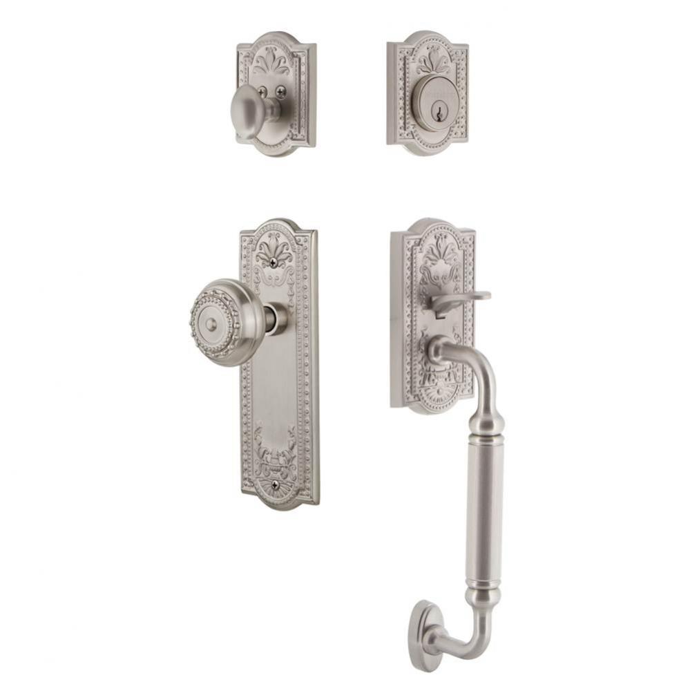 Nostalgic Warehouse Meadows Plate C Grip Entry Set Meadows Knob in Satin Nickel