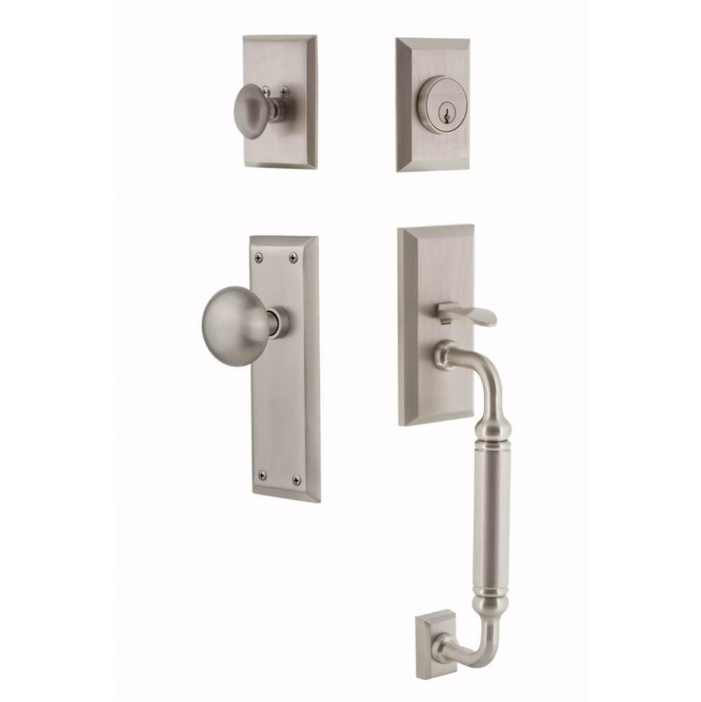 Nostalgic Warehouse New York Plate C Grip Entry Set New York Knob in Satin Nickel