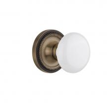 Nostalgic Warehouse 702134 - Nostalgic Warehouse Rope Rosette Single Dummy White Porcelain Door Knob in Antique Brass