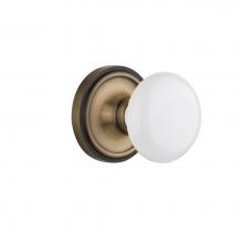 Nostalgic Warehouse 702194 - Nostalgic Warehouse Classic Rosette Double Dummy White Porcelain Door Knob in Antique Brass