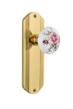 Nostalgic Warehouse 702624 - Nostalgic Warehouse Deco Plate Double Dummy White Rose Porcelain Door Knob in Unlacquered Brass