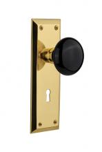 Nostalgic Warehouse 703661 - Nostalgic Warehouse New York Plate Interior Mortise Black Porcelain Door Knob in Unlacquered Brass