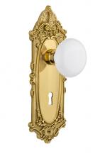 Nostalgic Warehouse 703690 - Nostalgic Warehouse Victorian Plate Interior Mortise White Porcelain Door Knob in Unlacquered Bras