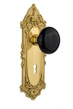 Nostalgic Warehouse 703691 - Nostalgic Warehouse Victorian Plate Interior Mortise Black Porcelain Door Knob in Unlacquered Bras