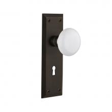 Nostalgic Warehouse 704639 - Nostalgic Warehouse New York Plate with Keyhole Passage White Porcelain Door Knob in Oil-Rubbed Br