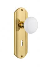Nostalgic Warehouse 705414 - Nostalgic Warehouse Deco Plate with Keyhole Privacy White Porcelain Door Knob in Unlacquered Brass