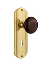 Nostalgic Warehouse 705734 - Nostalgic Warehouse Deco Plate with Keyhole Privacy Brown Porcelain Door Knob in Unlacquered Brass