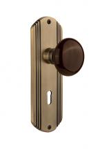 Nostalgic Warehouse 706609 - Nostalgic Warehouse Deco Plate Interior Mortise Brown Porcelain Door Knob in Antique Brass