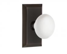 Nostalgic Warehouse 707885 - Nostalgic Warehouse Studio Plate Passage White Porcelain Door Knob in Timeless Bronze