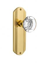 Nostalgic Warehouse 708833 - Nostalgic Warehouse Deco Plate Passage Round Clear Crystal Glass Door Knob in Unlacquered Brass