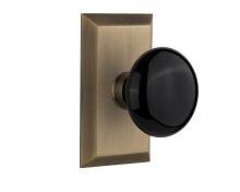 Nostalgic Warehouse 709735 - Nostalgic Warehouse Studio Plate Passage Black Porcelain Door Knob in Antique Brass