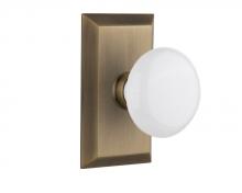 Nostalgic Warehouse 709854 - Nostalgic Warehouse Studio Plate Passage White Porcelain Door Knob in Antique Brass