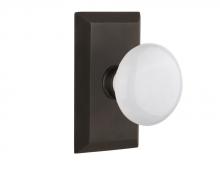 Nostalgic Warehouse 709857 - Nostalgic Warehouse Studio Plate Passage White Porcelain Door Knob in Oil-Rubbed Bronze