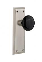 Nostalgic Warehouse 710218 - Nostalgic Warehouse New York Plate Double Dummy Black Porcelain Door Knob in Satin Nickel