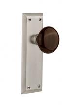 Nostalgic Warehouse 710466 - Nostalgic Warehouse New York Plate Passage Brown Porcelain Door Knob in Satin Nickel