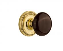 Nostalgic Warehouse 710568 - Nostalgic Warehouse Rope Rosette Single Dummy Brown Porcelain Door Knob in Polished Brass