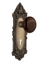 Nostalgic Warehouse 710873 - Nostalgic Warehouse Victorian Plate Interior Mortise Brown Porcelain Door Knob in Antique Brass