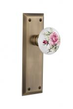 Nostalgic Warehouse 710901 - Nostalgic Warehouse New York Plate Passage White Rose Porcelain Door Knob in Antique Brass