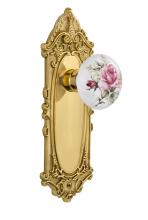 Nostalgic Warehouse 711015 - Nostalgic Warehouse Victorian Plate Single Dummy White Rose Porcelain Door Knob in Polished Brass