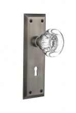 Nostalgic Warehouse 712613 - Nostalgic Warehouse New York Plate Interior Mortise Round Clear Crystal Glass Door Knob in Antique