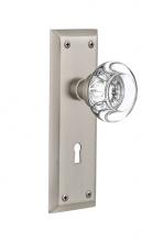 Nostalgic Warehouse 712617 - Nostalgic Warehouse New York Plate Interior Mortise Round Clear Crystal Glass Door Knob in Satin N