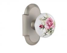 Nostalgic Warehouse 712956 - Nostalgic Warehouse Cottage Plate Privacy White Rose Porcelain Door Knob in Satin Nickel