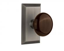 Nostalgic Warehouse 713483 - Nostalgic Warehouse Studio Plate Single Dummy Brown Porcelain Door Knob in Antique Pewter