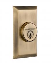 Nostalgic Warehouse 713610 - Nostalgic Warehouse Studio Plate Double Cylinder Deadbolt in Antique Brass