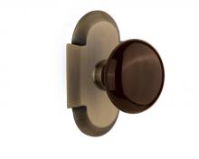 Nostalgic Warehouse 714585 - Nostalgic Warehouse Cottage Plate Privacy Brown Porcelain Door Knob in Antique Brass